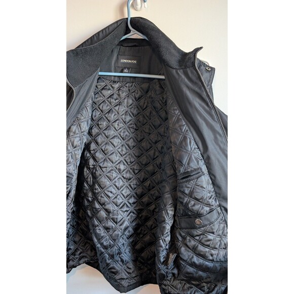 London Fog Men's Full Zip Button Quilted Lining Jacket Black Winter Warm Large - Picture 2 of 4